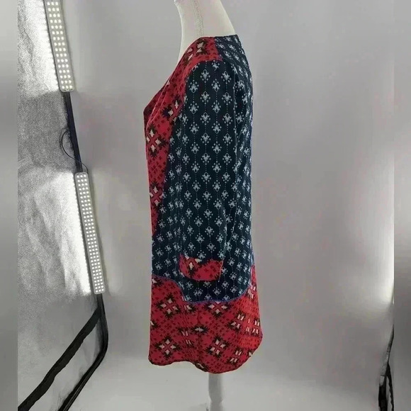 Collective Concepts Women Blue/ Red  3/4 Sleeves V Neck Casual Dress Size Small - Picture 4 of 11